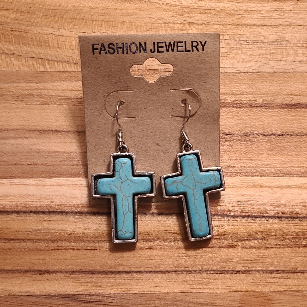 Fashion Jewelry Blue Cross Earrings